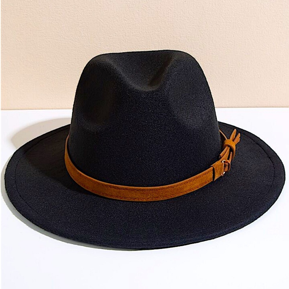Fedora Black Hat Unisex Classy Chic Men Women Buckle Strap - Picture 4 of 14